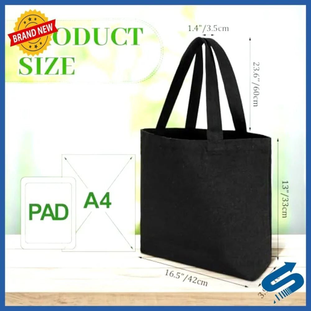 Canvas Tote Bags Set Reusable Grocery Shopping Zipper Totes DIY Crafting